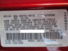 2003 TOYOTA COROLLA CE RED 1.8L MT Z16550
